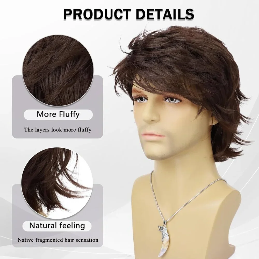 Men's Wig‎ Short Layered Modern Style Dark Brown